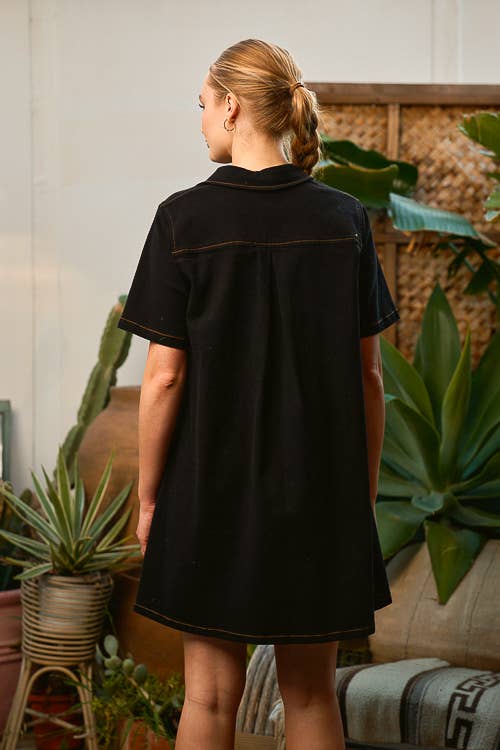 JADE BY JANE - DENIM HENLEY SHIRT MINI DRESS 