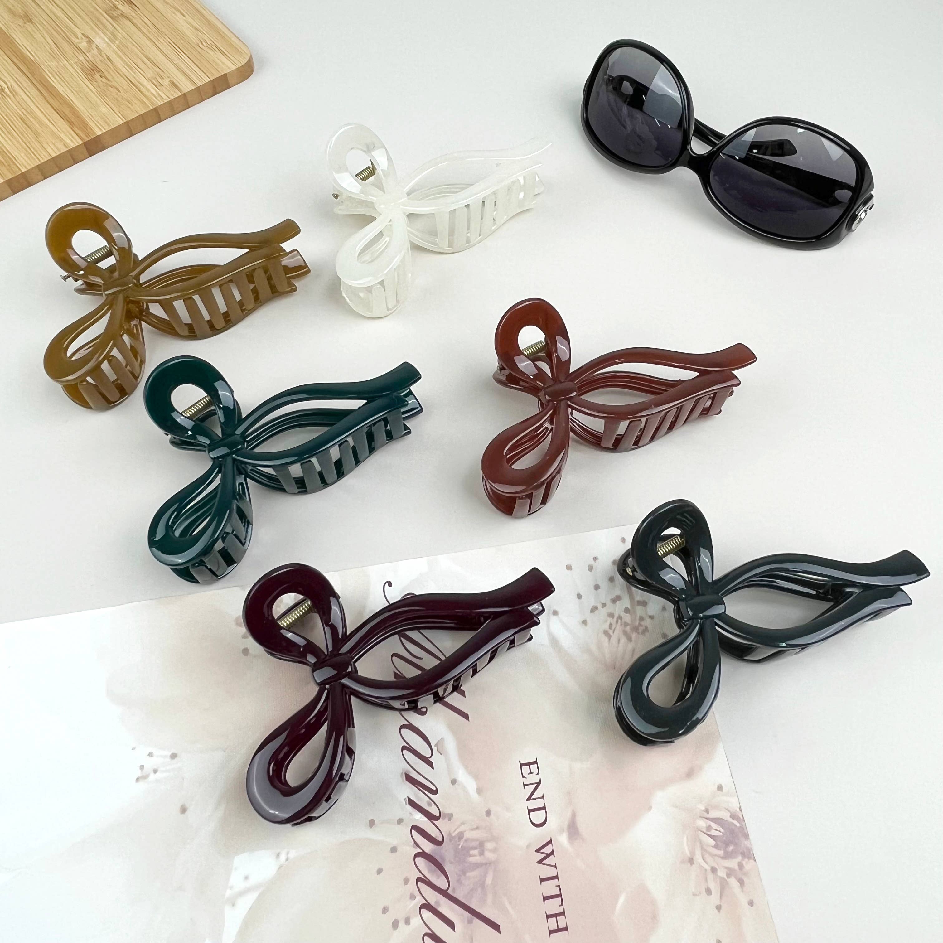 Jelly Color Bow Hair Clips Large Claw Clip: Black Hair Accessories