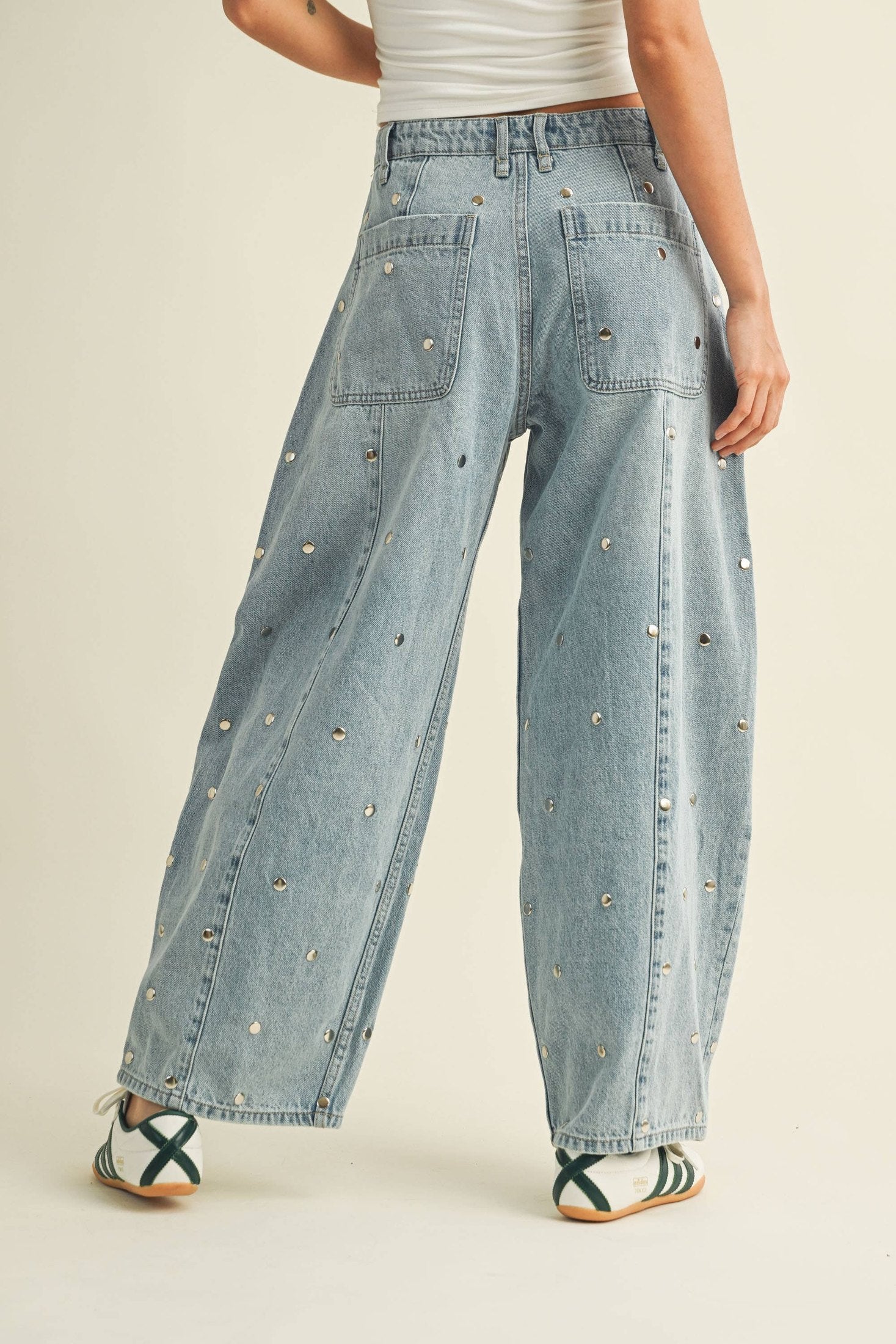 Klesis - IP1390 STUDDED BARREL DENIM PANTS 