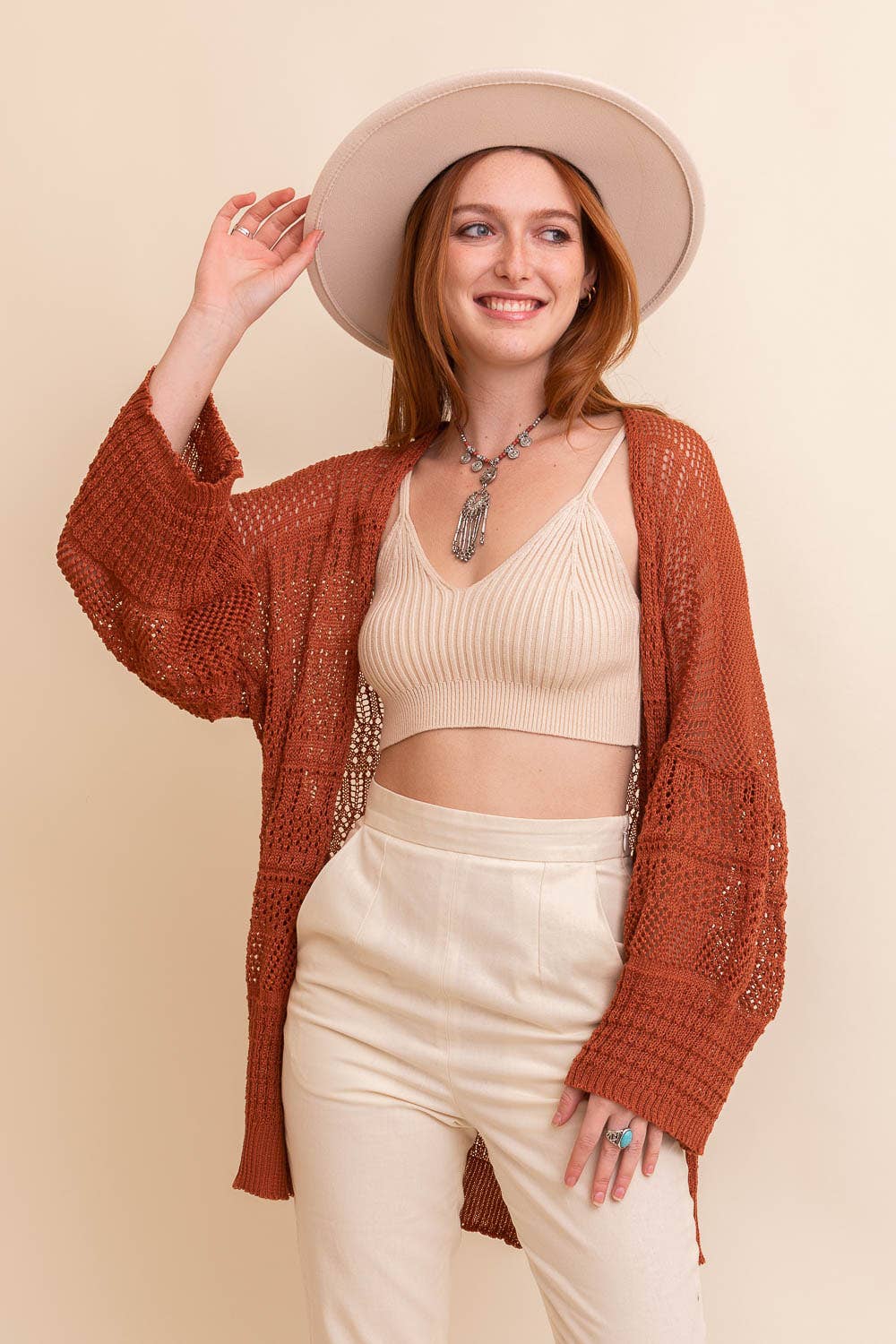 Knit Netted Cardigan Tops