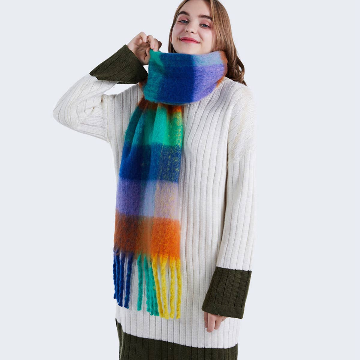 Knitted Plaid Oversize Scarf Scarves