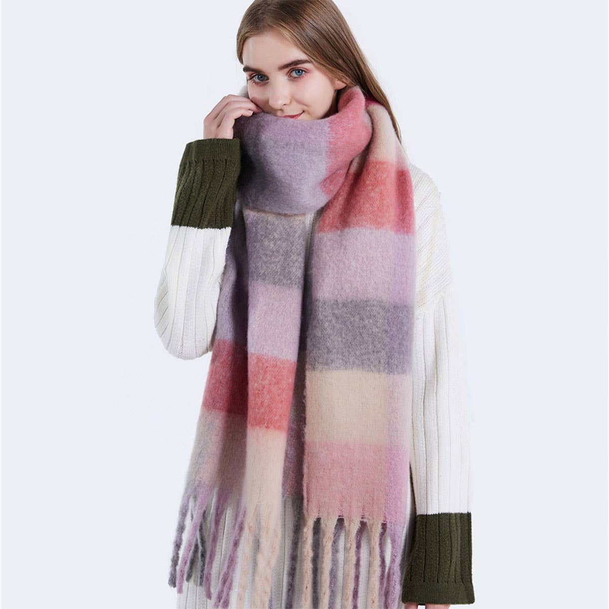 Knitted Plaid Oversize Scarf Scarves