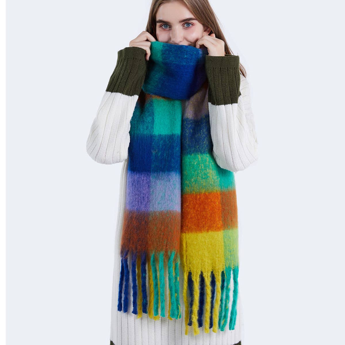 Knitted Plaid Oversize Scarf Scarves