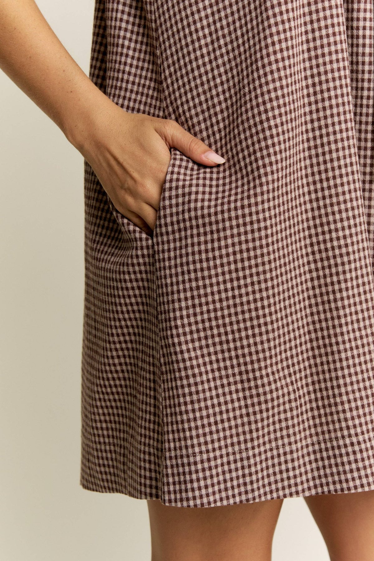 LARA DAISY INC - Gingham Puff Sleeve Drawstring Neck Dress 