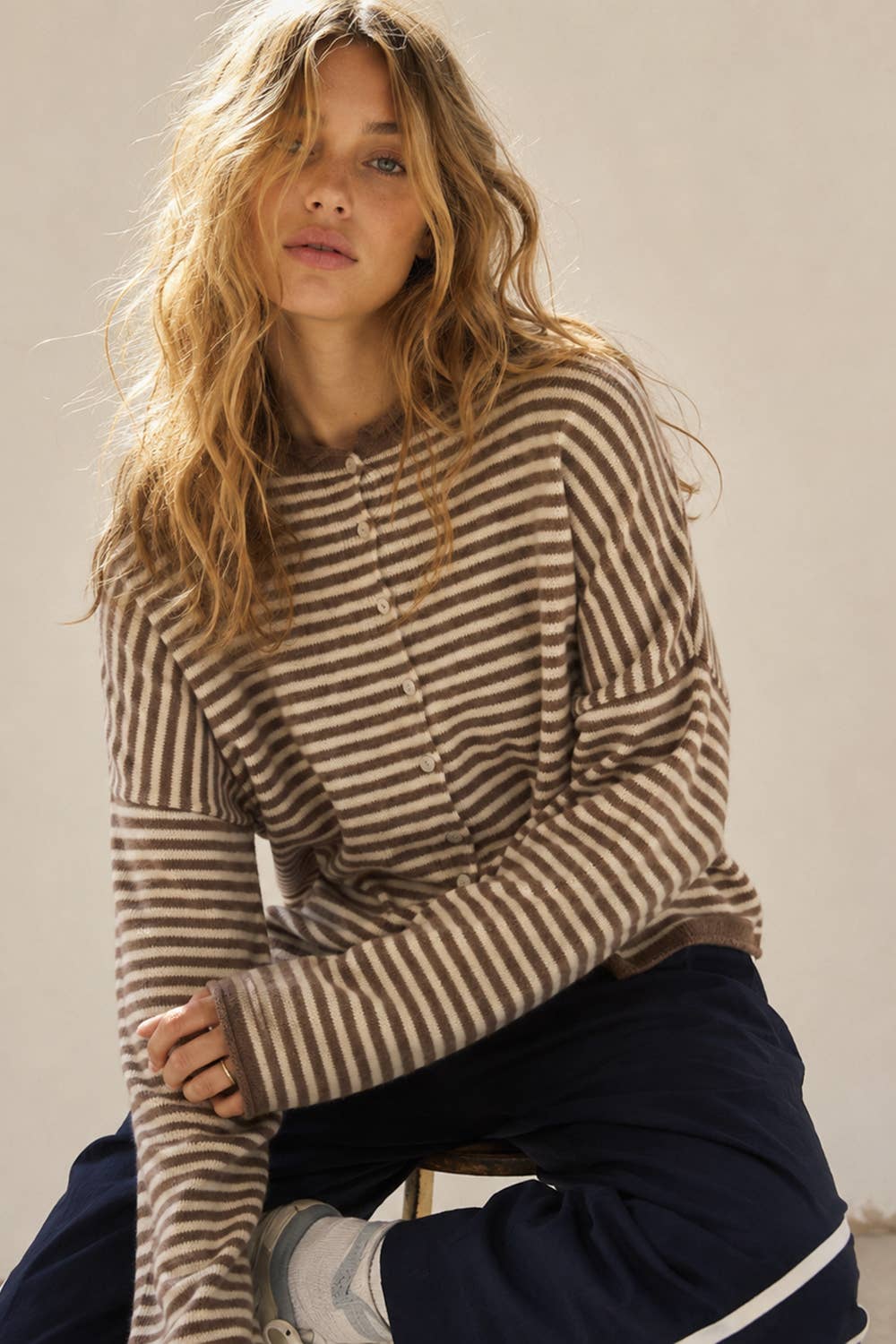 LARA DAISY INC - Soft Stripe Button-Front Knit Sweater Cardigan | LJ7122 
