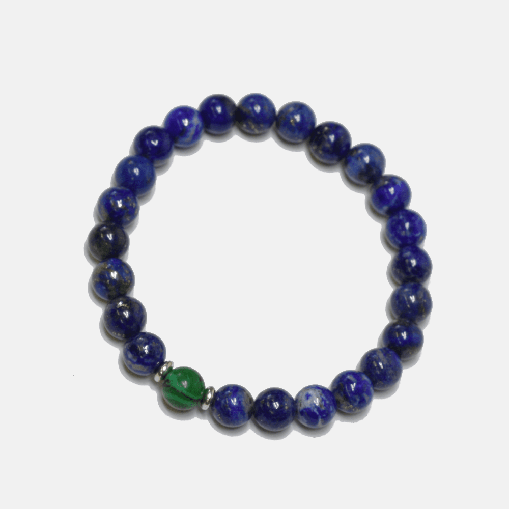 Lapis + Single Malachite Stretch Beaded Bracelet Bracelets + Anklets