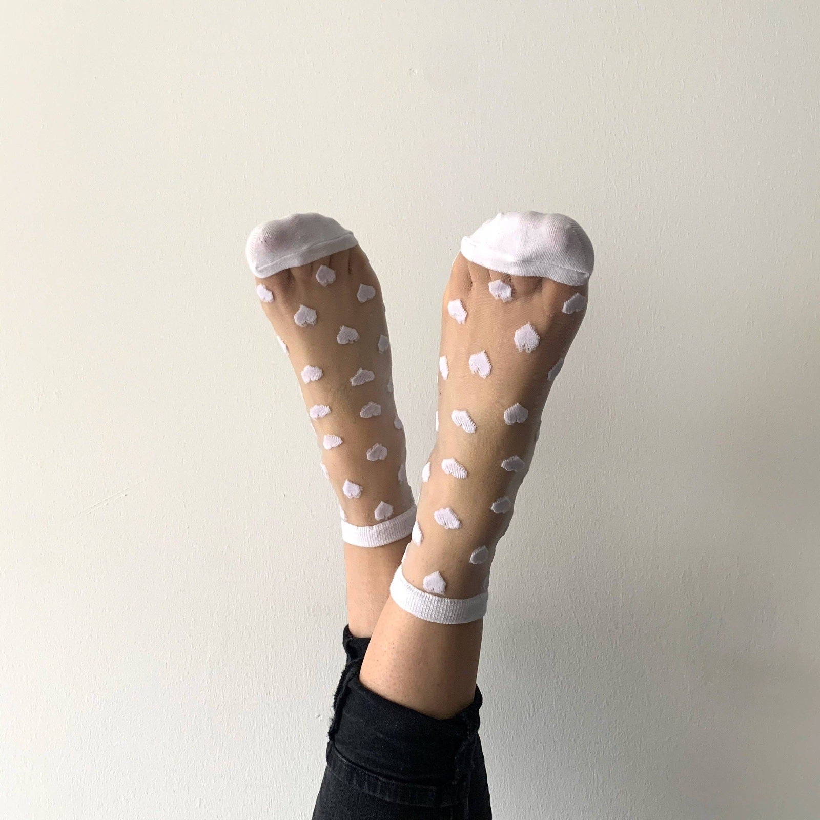 Laure - Women's Sheer Socks with Hearts Socks