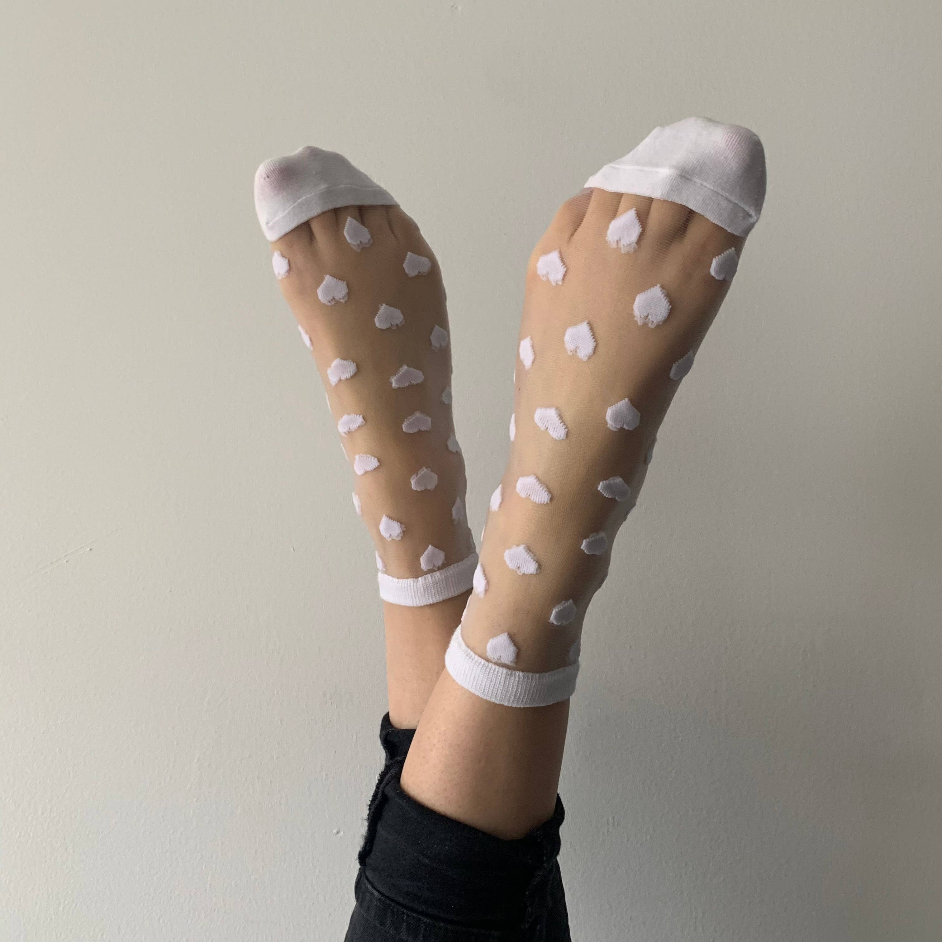 Laure - Women's Sheer Socks with Hearts Socks