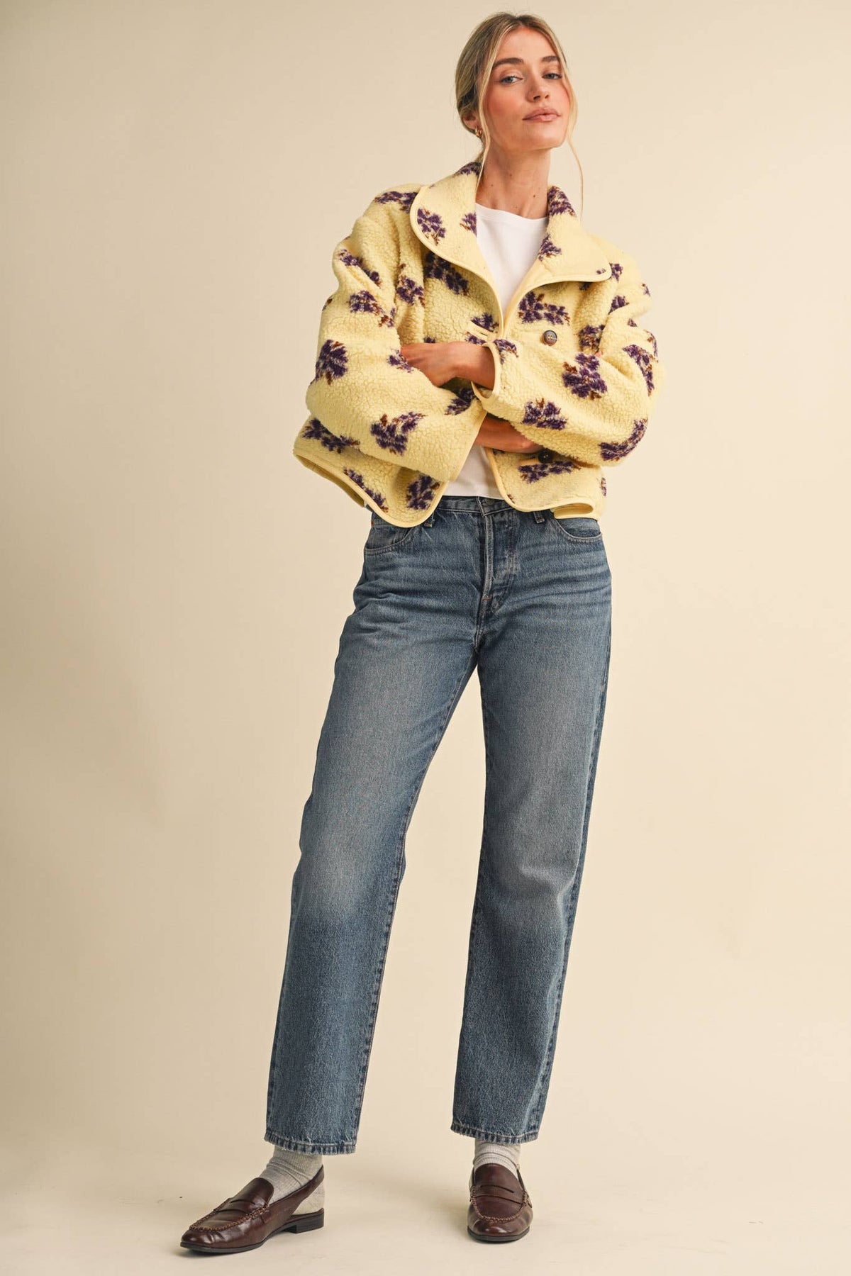 &MERCI - FLORAL FAUX SHERPA JACKET WITH PIPING MJK5115 