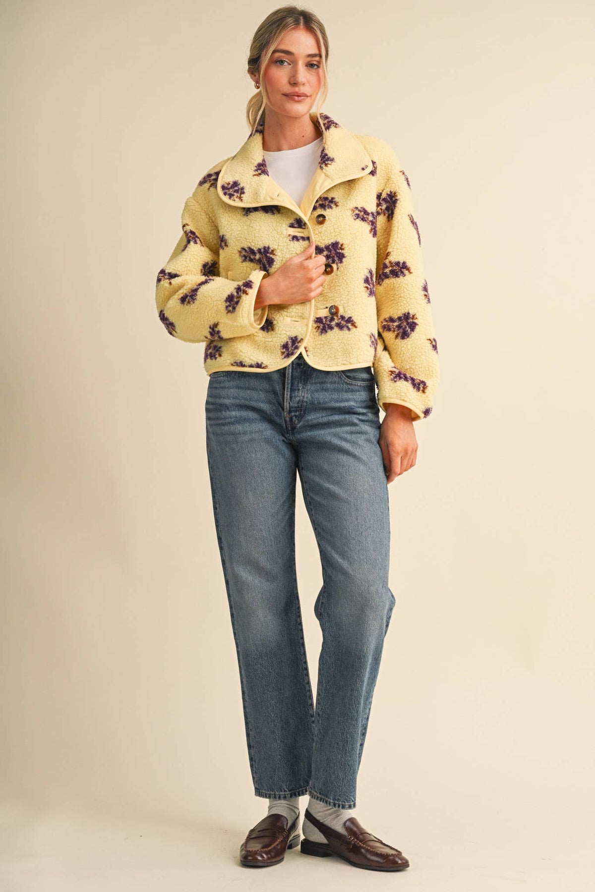 &MERCI - FLORAL FAUX SHERPA JACKET WITH PIPING MJK5115 