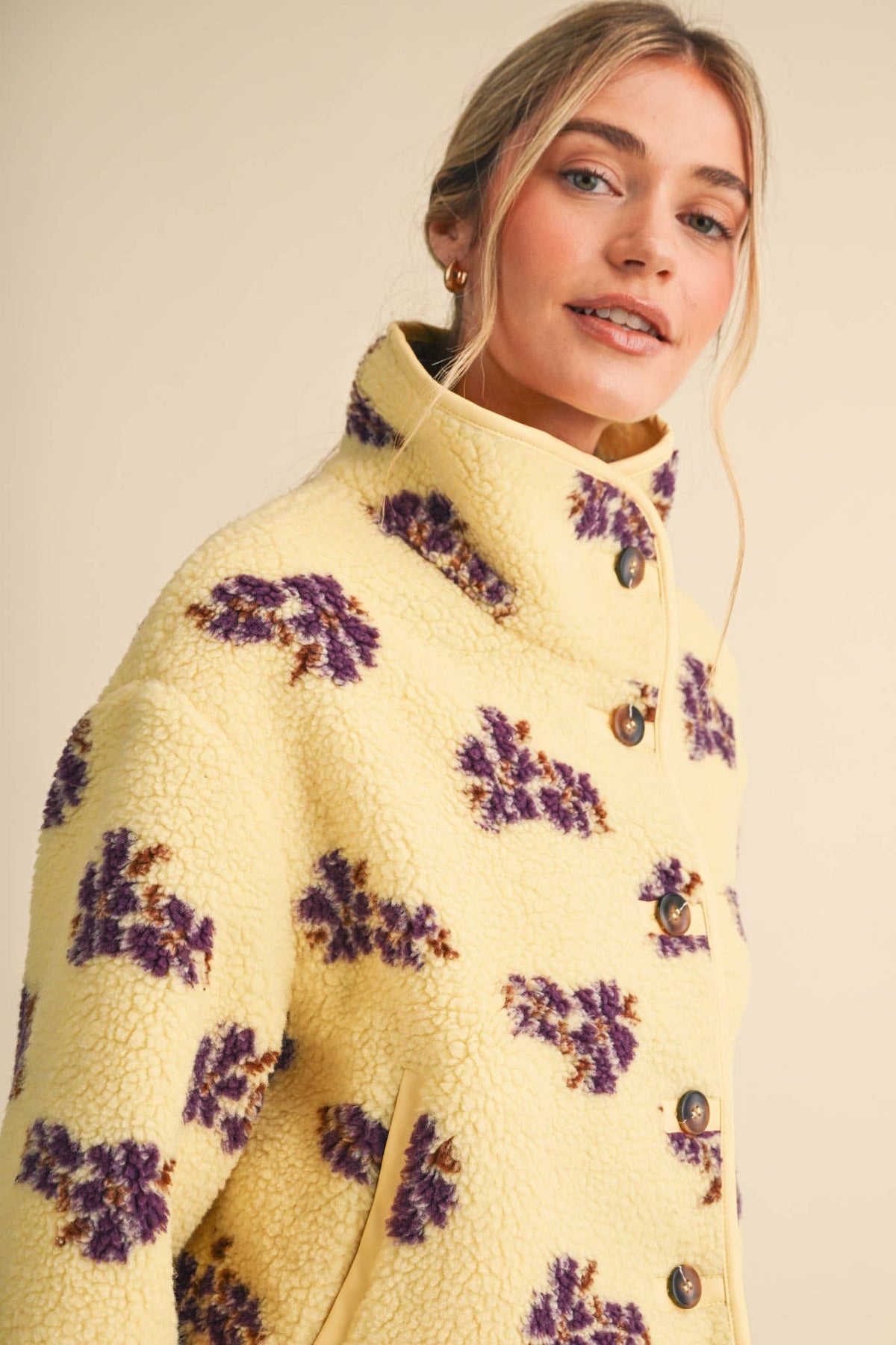&MERCI - FLORAL FAUX SHERPA JACKET WITH PIPING MJK5115 