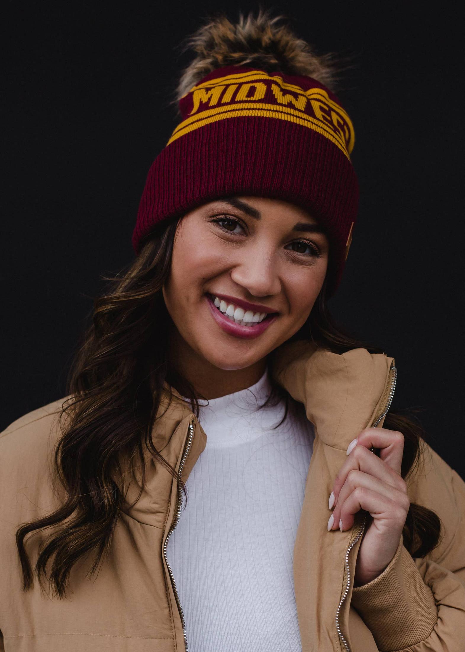 Maroon & Gold 'Midwest' Pom Hat Hats + Bandanas