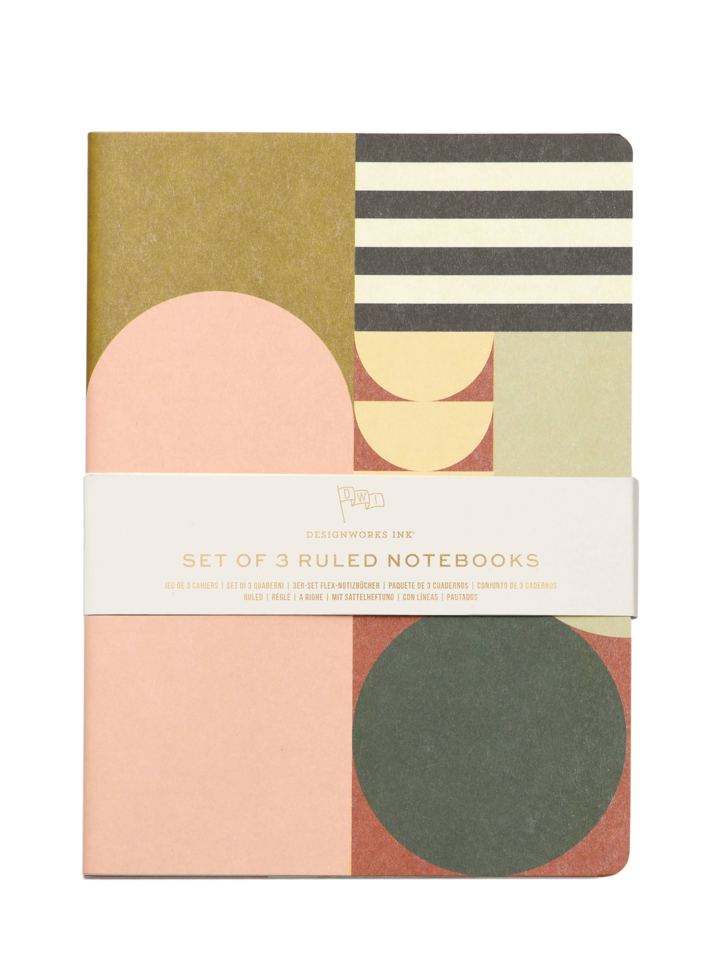 Mod Geo - Flex Notebooks With Saddle Stitch Spine - Set Of 3 Notebooks + Journals