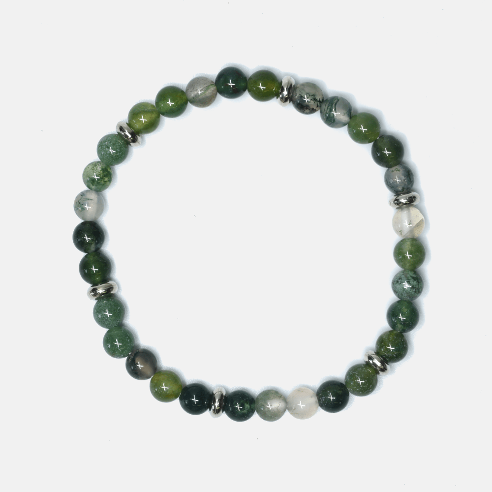 Moss Agate Stretch Beaded Bracelet Bracelets + Anklets