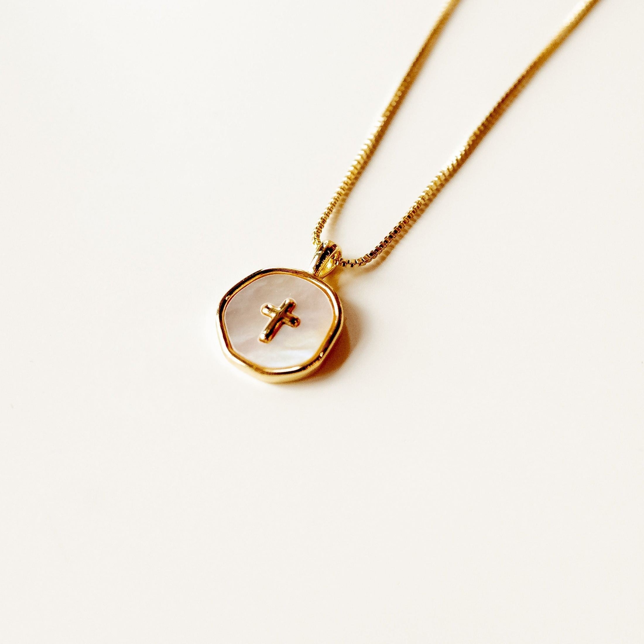 Mother of Pearl Mini Cross Necklace Necklaces