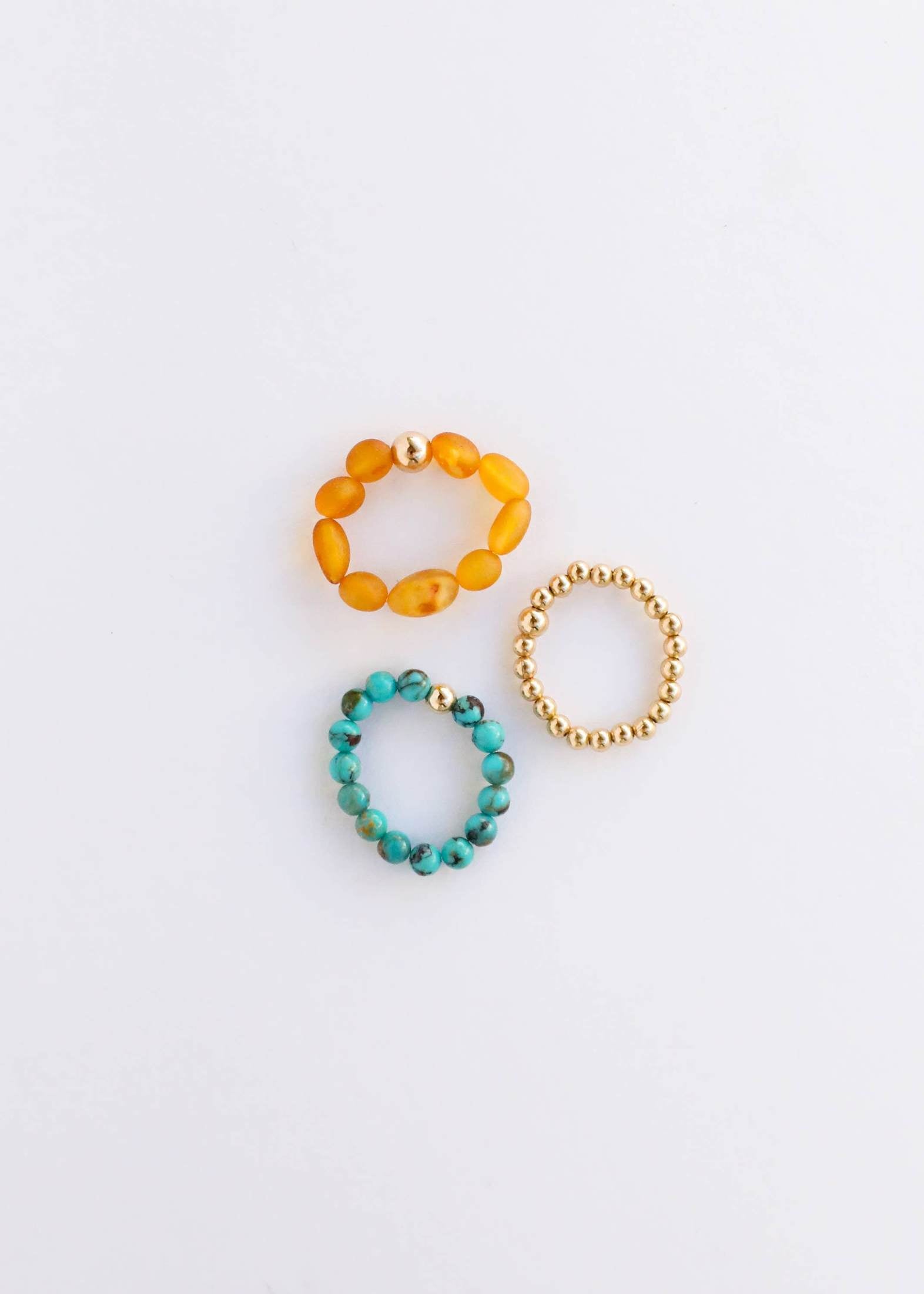 Natural Turquoise + 14k GF Beaded Stretch Ring Rings