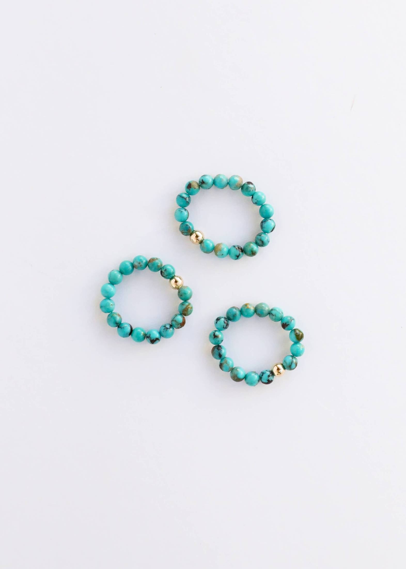 Natural Turquoise + 14k GF Beaded Stretch Ring Rings