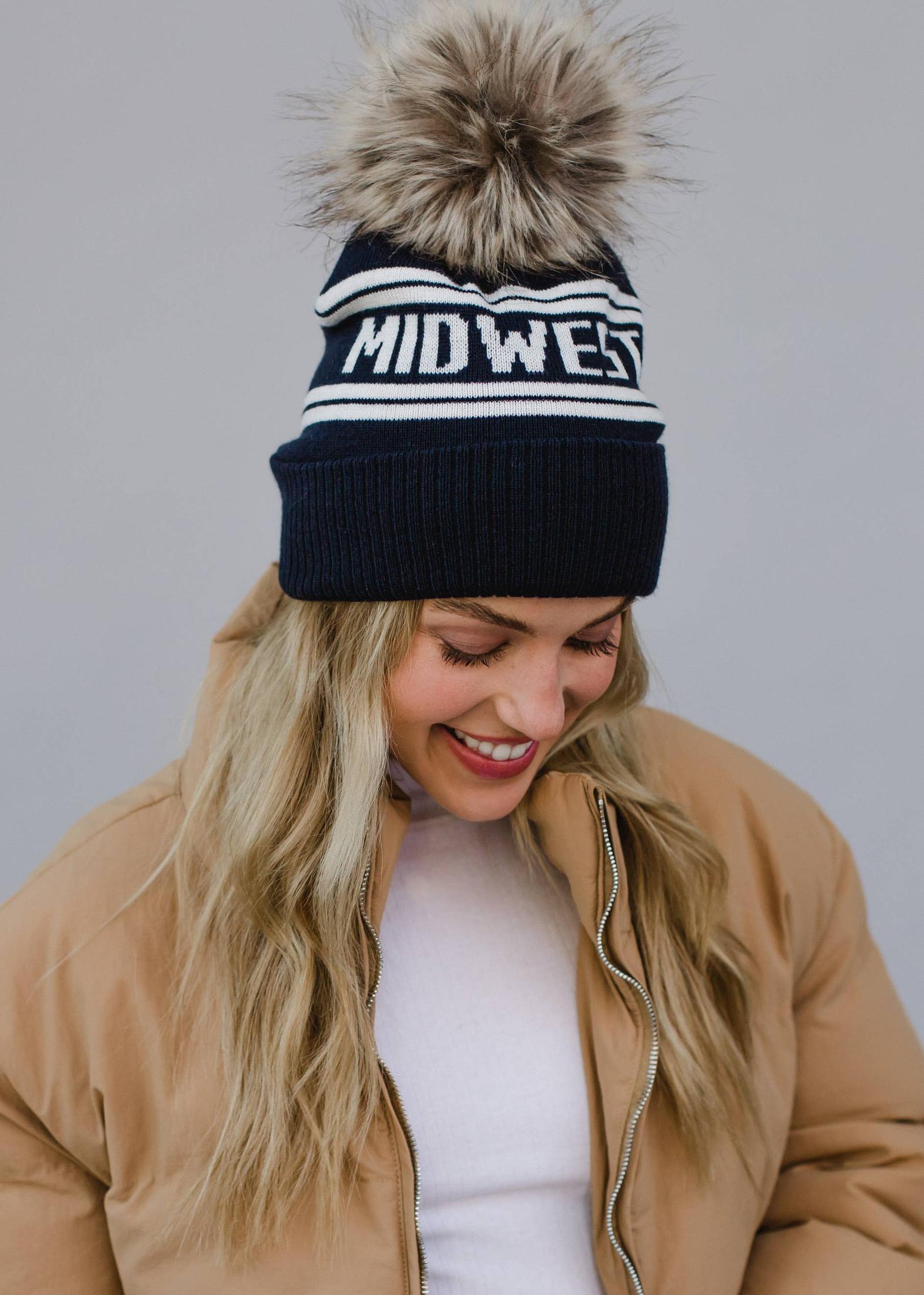 Navy & Off White 'Midwest' Pom Hat Hats + Bandanas