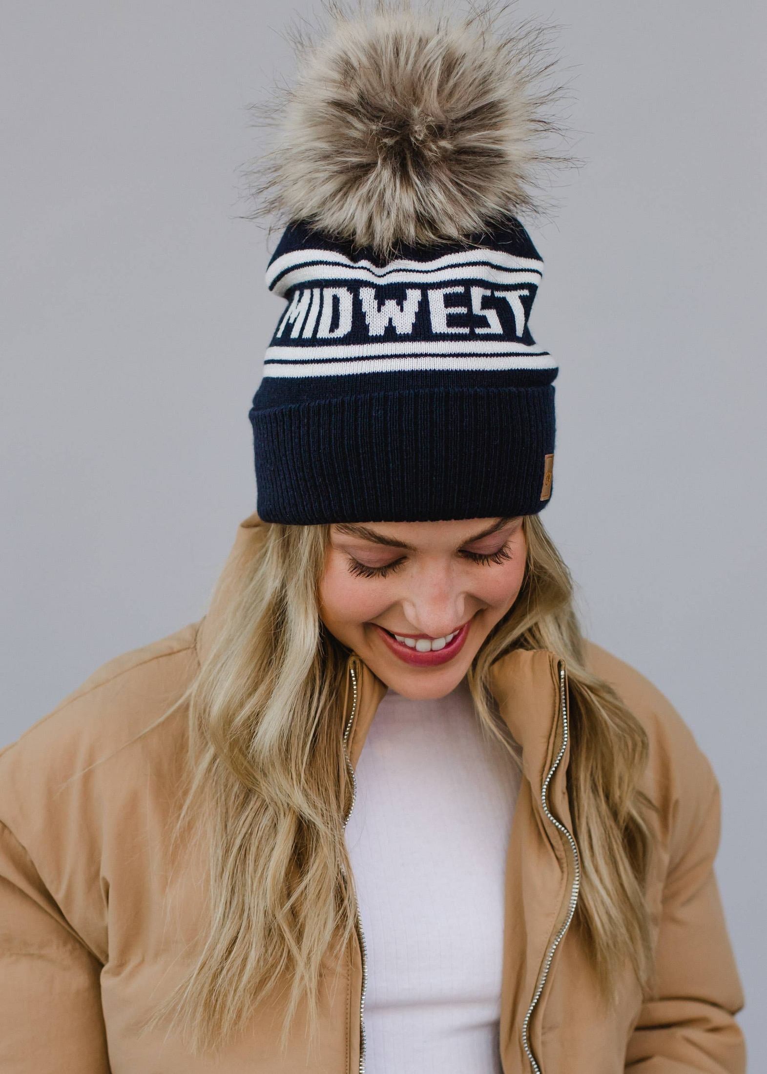 Navy & Off White 'Midwest' Pom Hat Hats + Bandanas