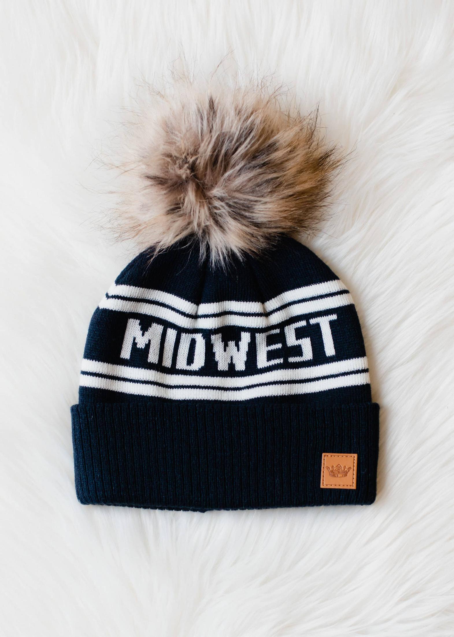 Navy & Off White 'Midwest' Pom Hat Hats + Bandanas