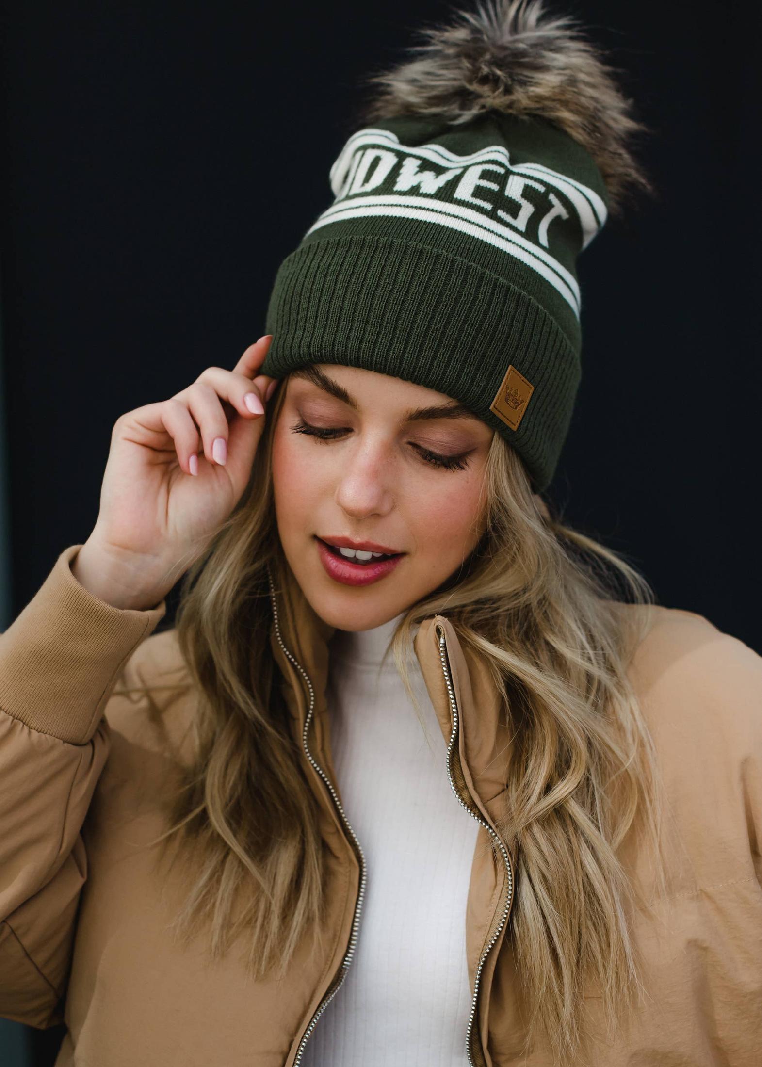 Olive & Beige 'Midwest' Pom Hat Hats + Bandanas