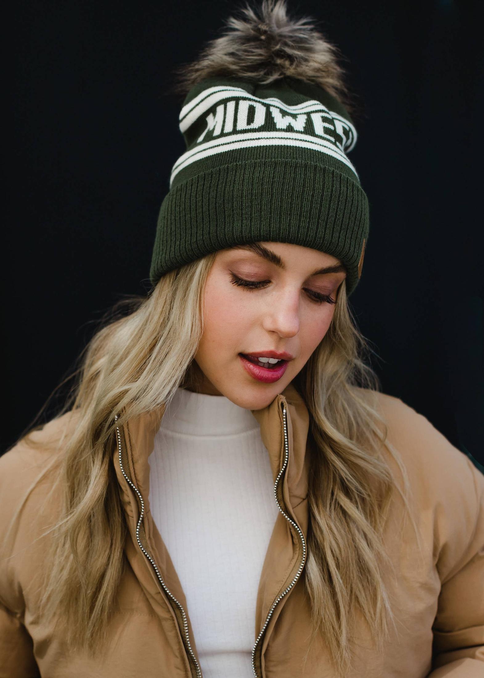 Olive & Beige 'Midwest' Pom Hat Hats + Bandanas