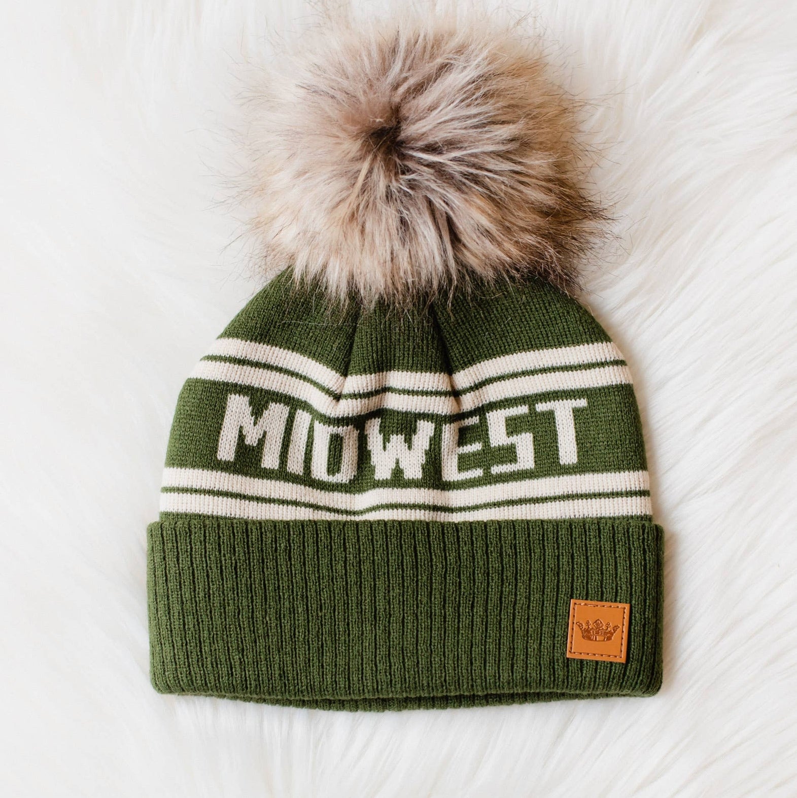 Olive & Beige 'Midwest' Pom Hat Hats + Bandanas