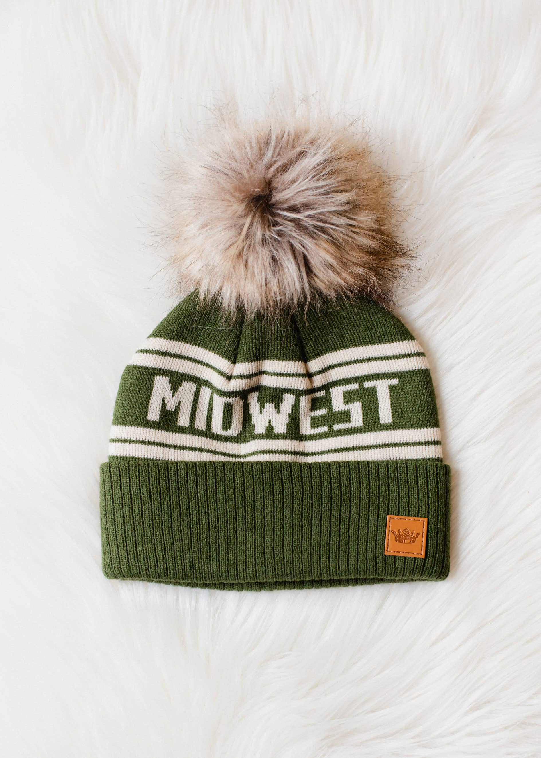 Olive & Beige 'Midwest' Pom Hat Hats + Bandanas