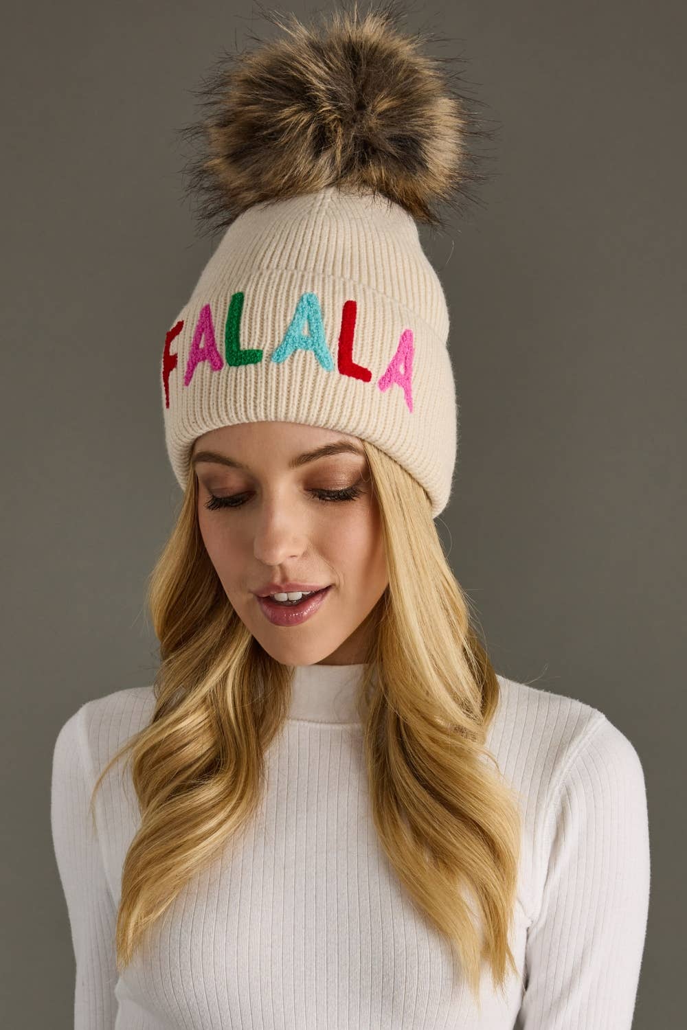 Panache Apparel Co. - Beige Fa La La Knit Pom Hat 