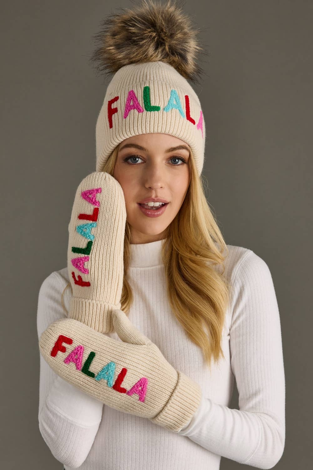 Panache Apparel Co. - Beige Fa La La Knit Pom Hat 