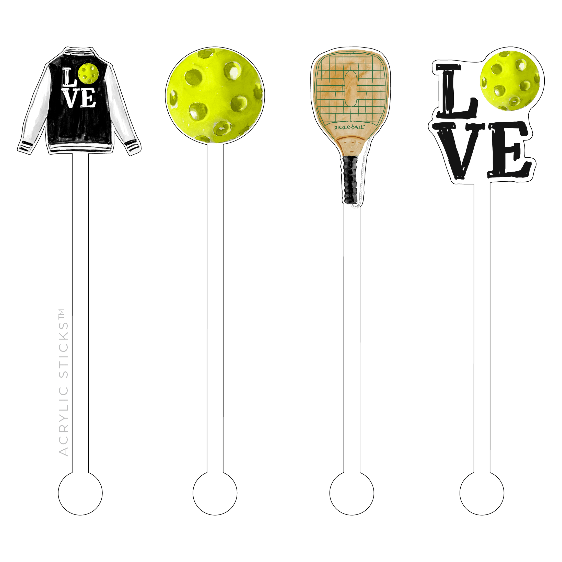 Pickleball Acrylic Stir Stir Sticks Kitchen + Drinkware