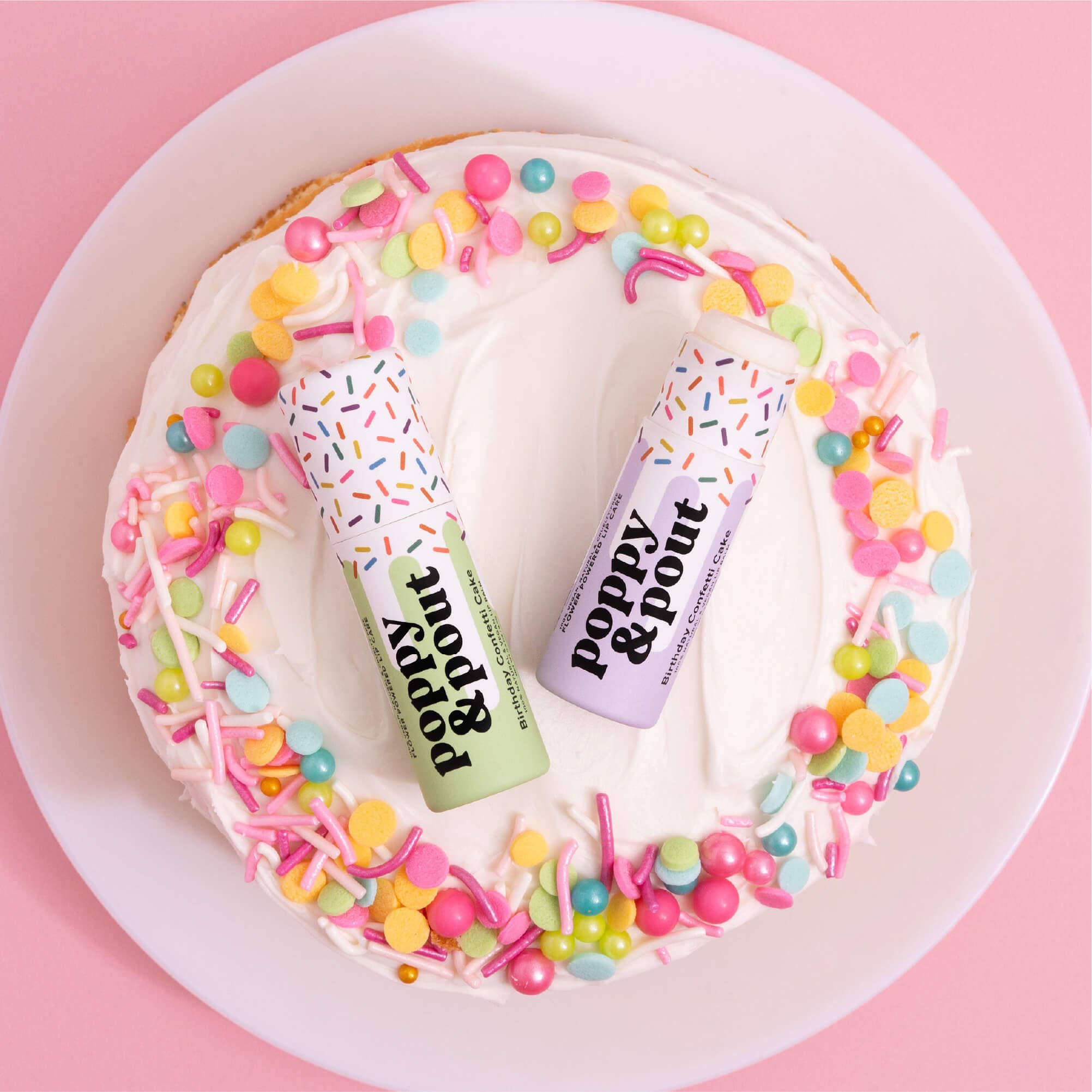 Poppy & Pout - Lip Balm, Birthday Confetti Cake, Purple 