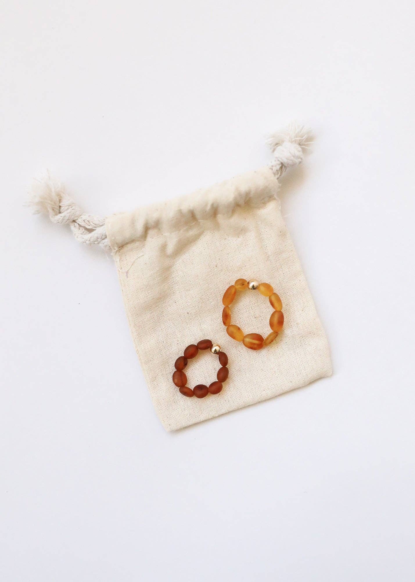 Raw Cognac Baltic Sea Amber + 14K Gold Filled Beaded Ring Rings