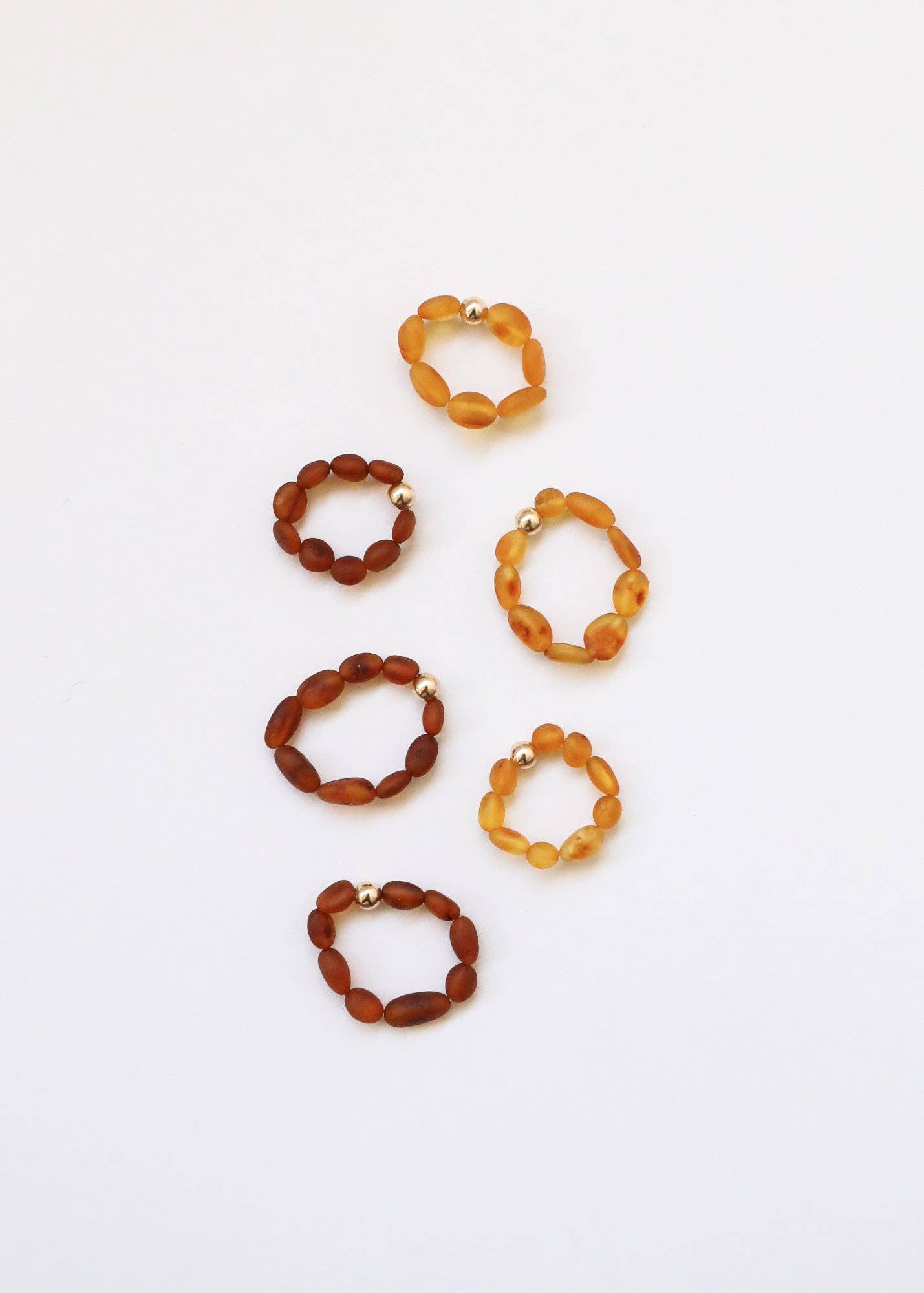 Raw Cognac Baltic Sea Amber + 14K Gold Filled Beaded Ring Rings