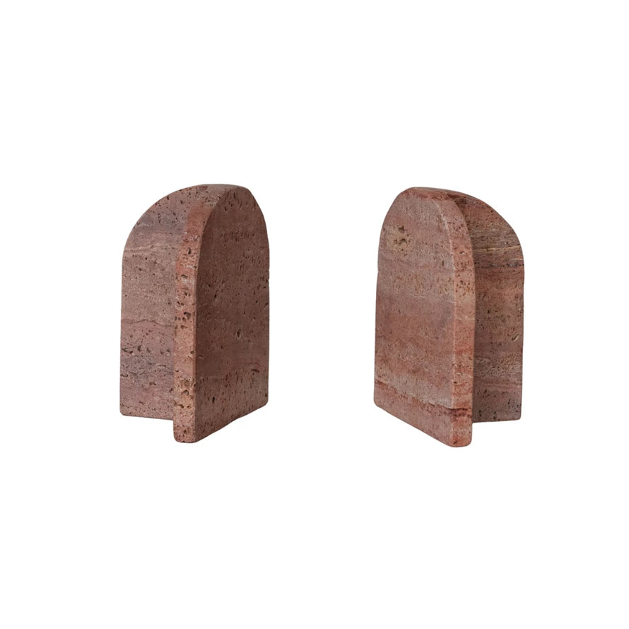 Red Travertine Bookends, Set of 2 Home Decor