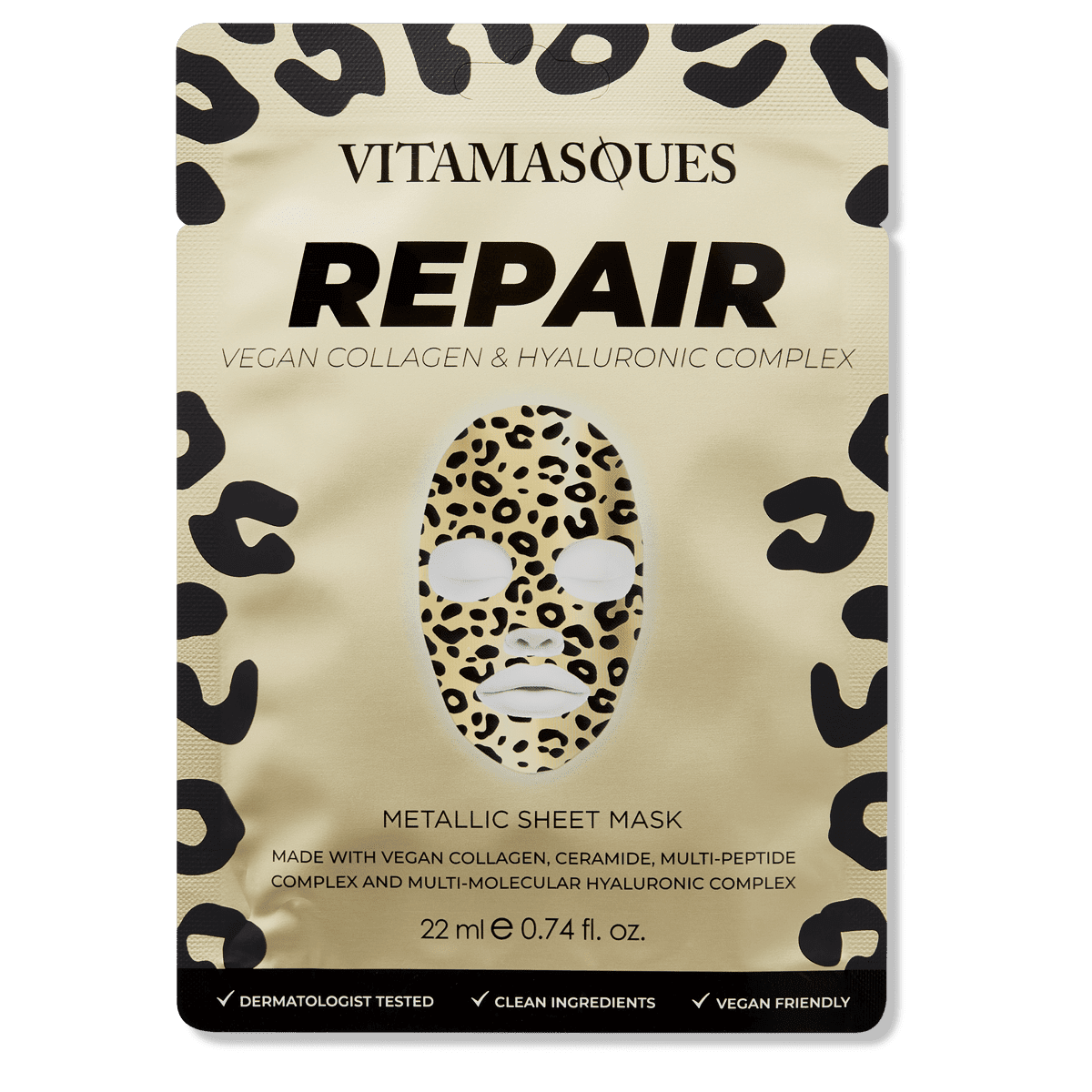 Repair Vegan Collagen & Gold Metallic Face Sheet Mask Skin + Body