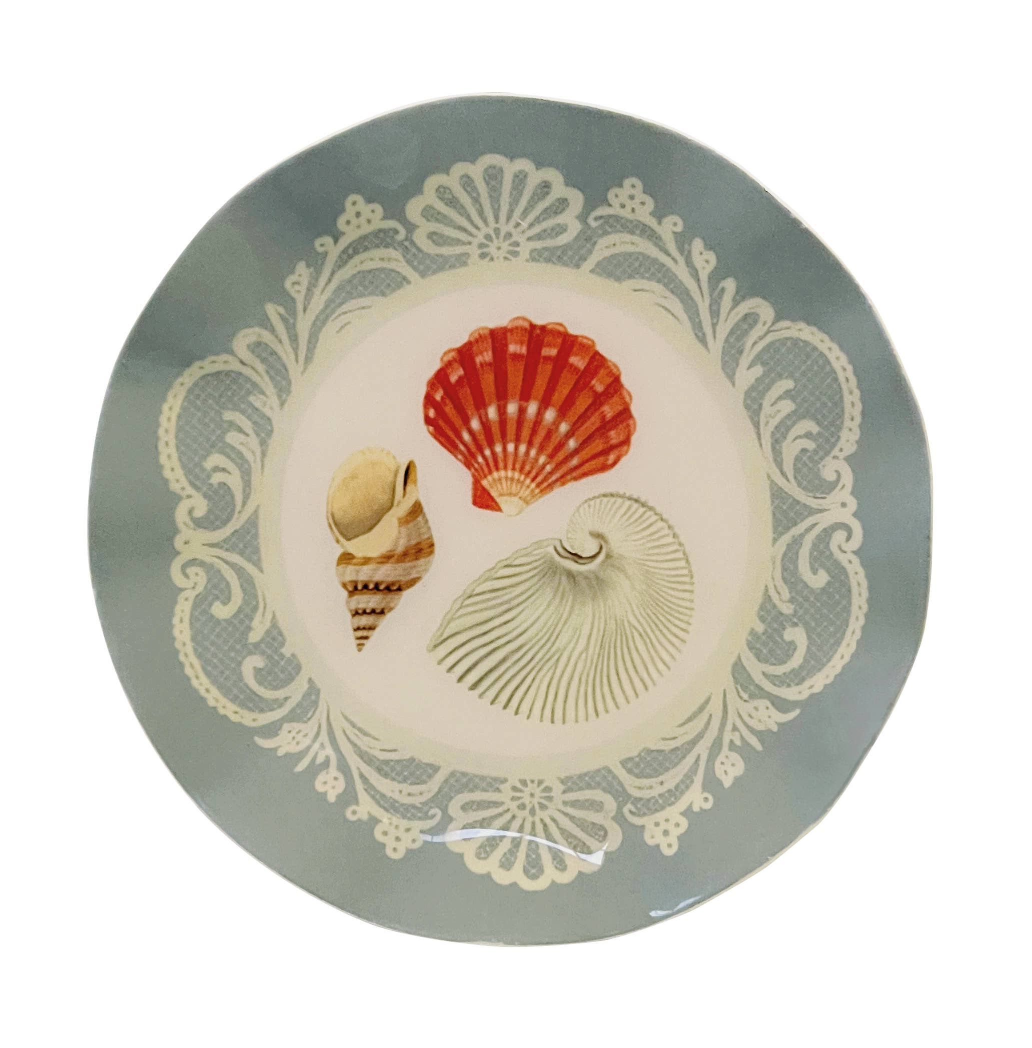 Roomytown Inc - Wavy Round Enamel Tray - Sea Shells 