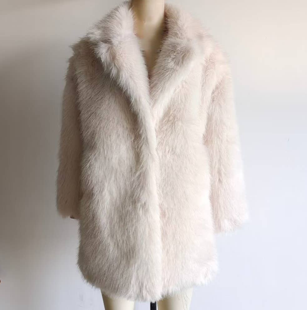 Rosa Clothing - Stylish Loose Midi Faux Fur Coat 