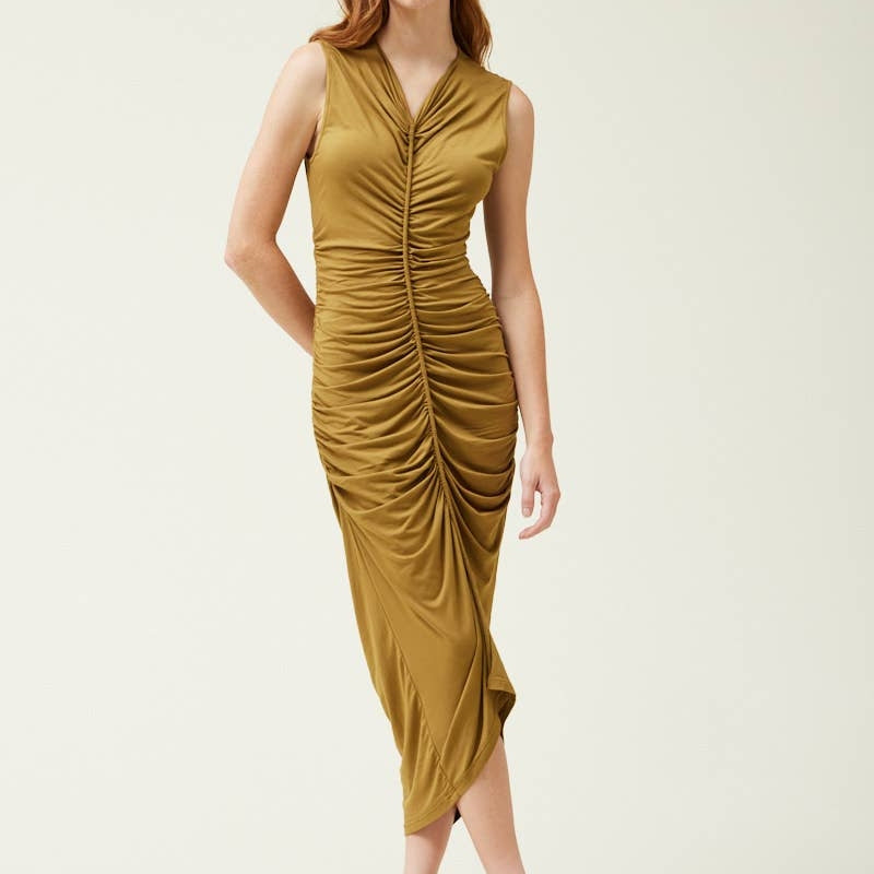 SOFT JERSEY SHIRRING MIDI DRESS Dresses + Jumpsuits