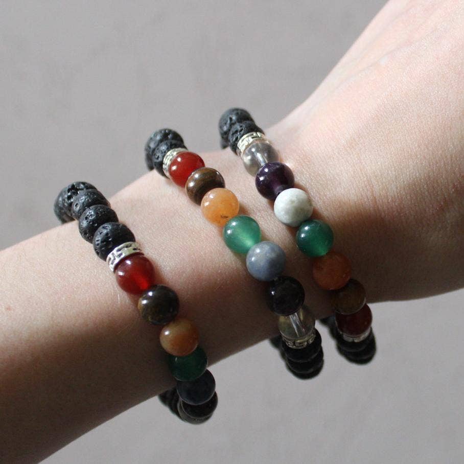 Seven Chakra Bracelet with Lava Beads Bracelets + Anklets