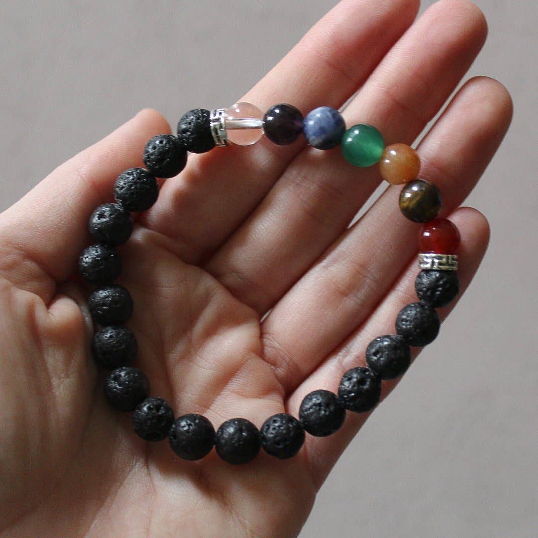 Seven Chakra Bracelet with Lava Beads Bracelets + Anklets