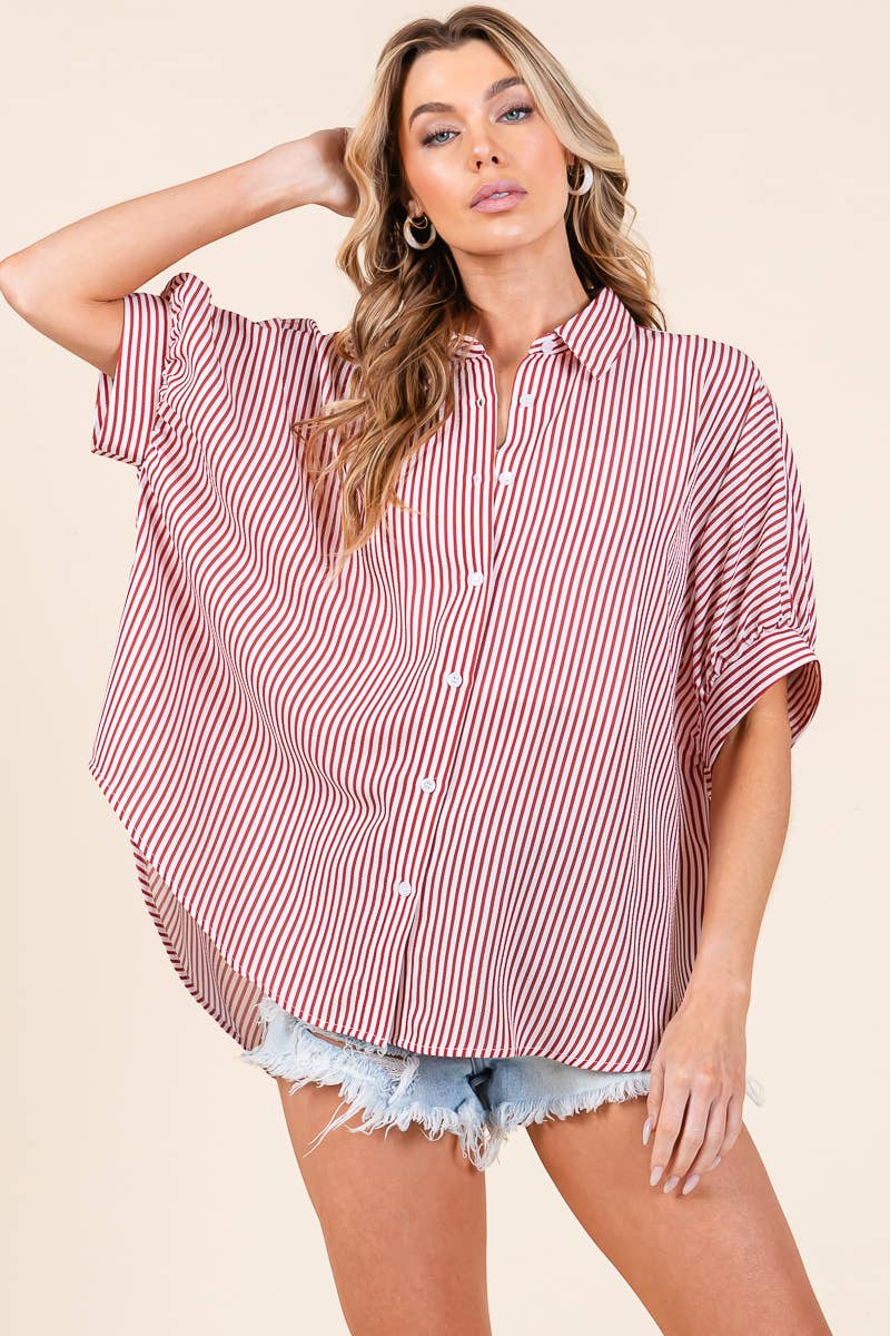 Striped Boxy Oxford Button Down Shirt Tops