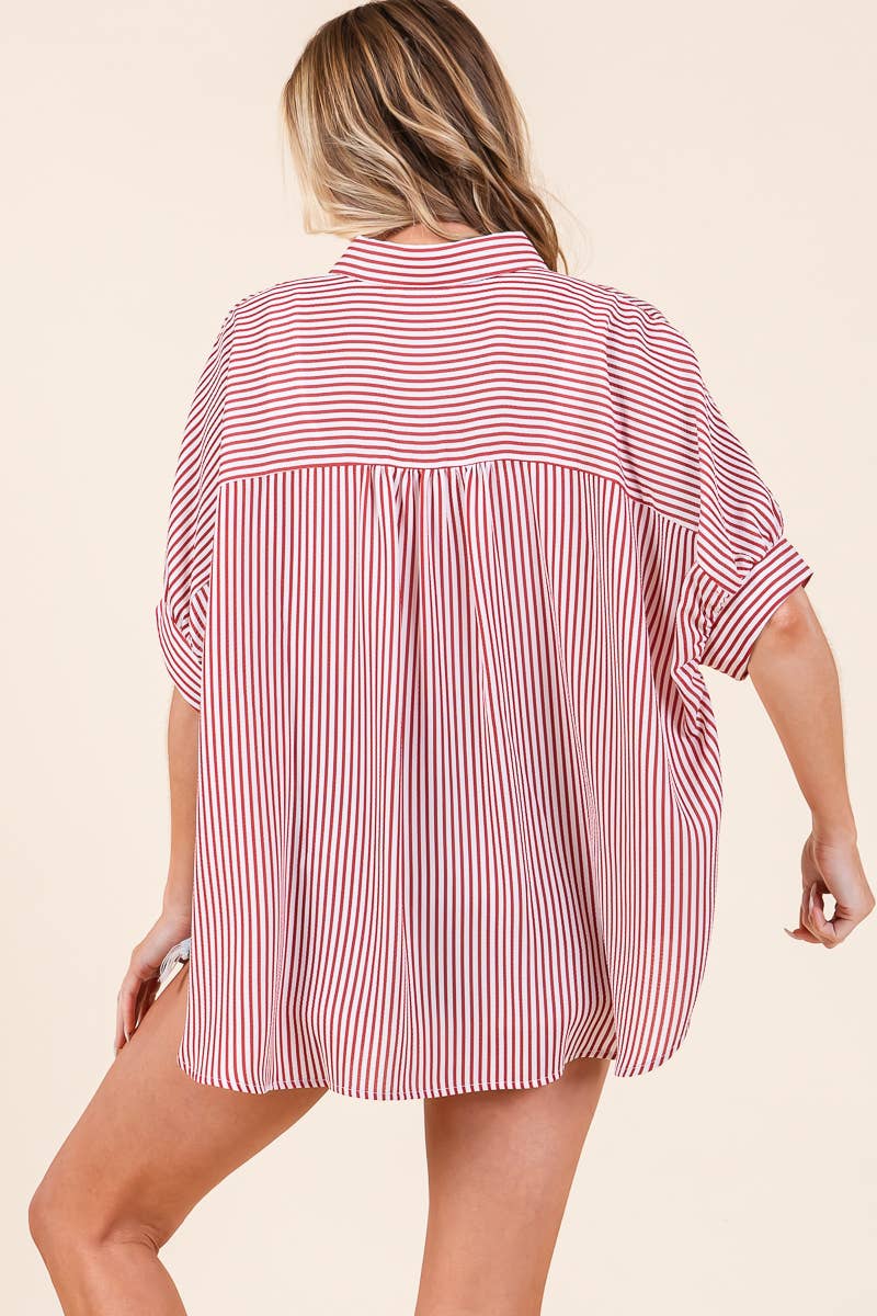 Striped Boxy Oxford Button Down Shirt Tops