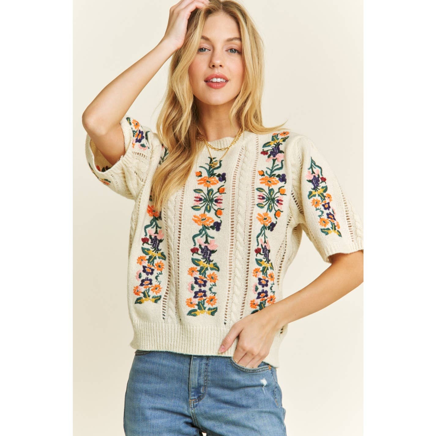 Sweet Generis - CUTE FLORAL EMBROIDERY CASUAL PULLOVER SWEATER 