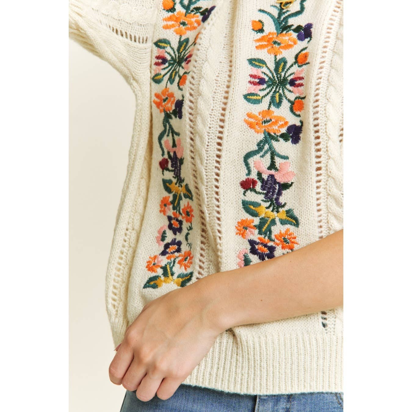 Sweet Generis - CUTE FLORAL EMBROIDERY CASUAL PULLOVER SWEATER 