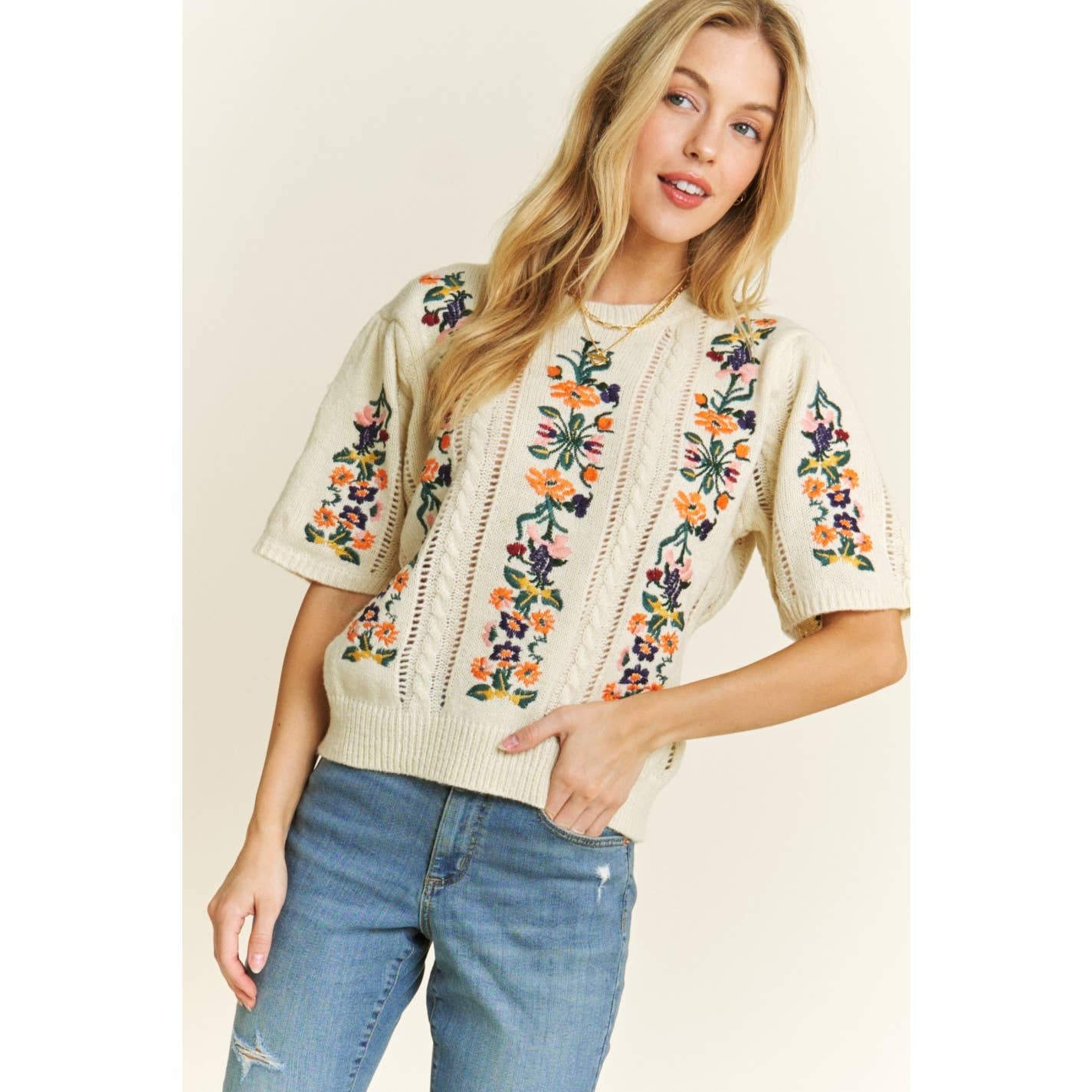 Sweet Generis - CUTE FLORAL EMBROIDERY CASUAL PULLOVER SWEATER 