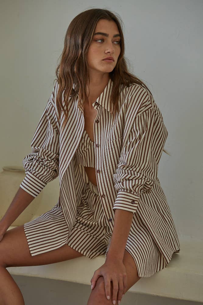 The Nikki - Striped Button Down Tops