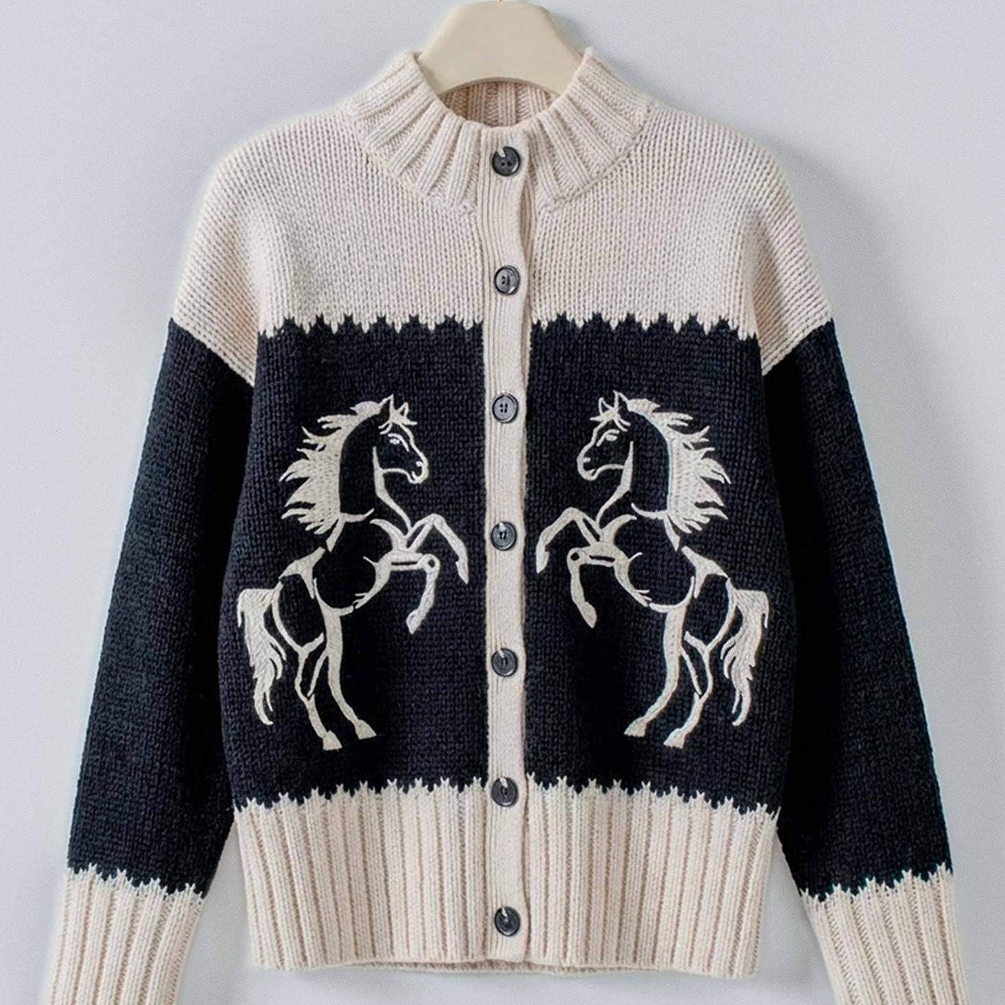 Urban Daizy - Western Horse Intarsia Knit Cardigan 