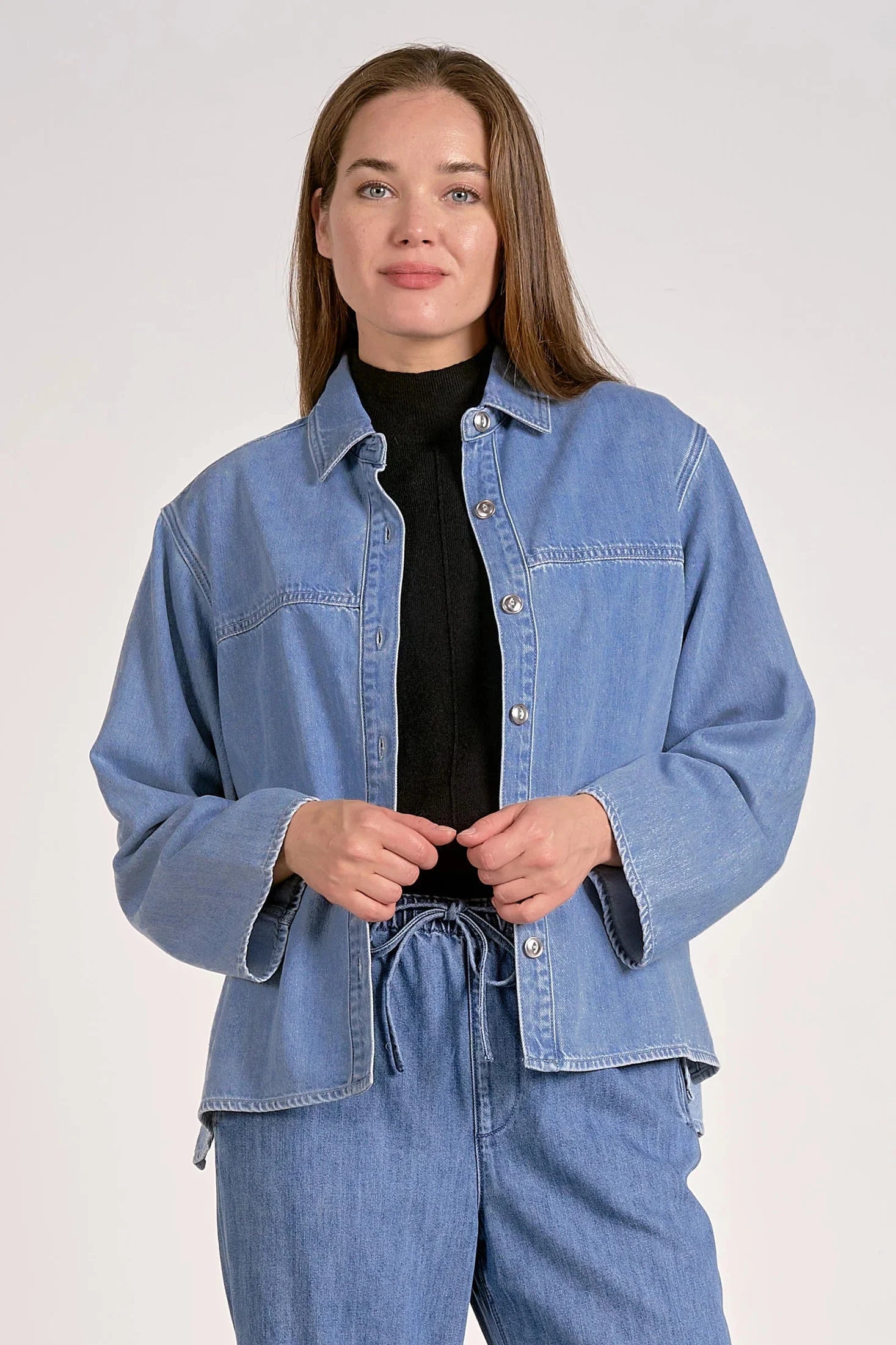 V-Neck Collar Denim Top Tops