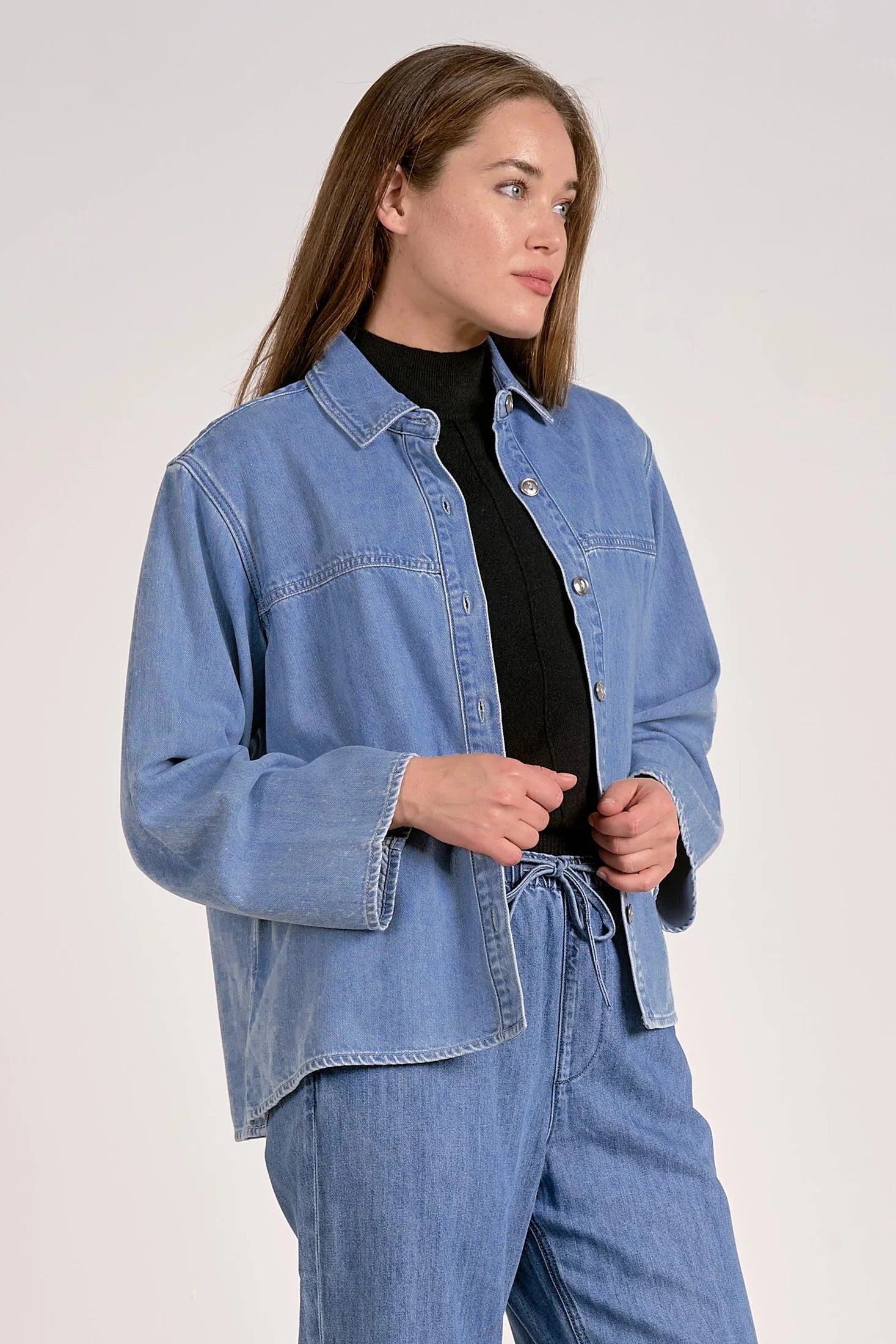V-Neck Collar Denim Top Tops